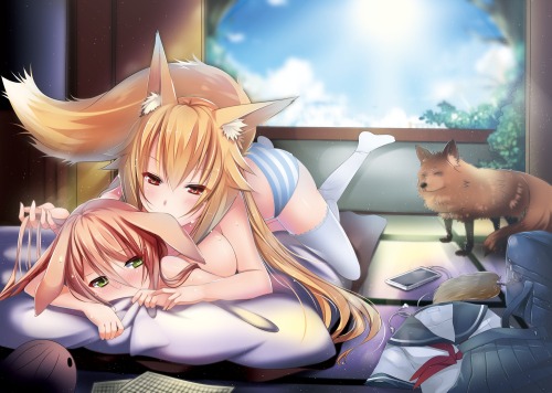 getyournekoshere: not nekomimi but it involved a fox and a bunny and its still cute!! Source