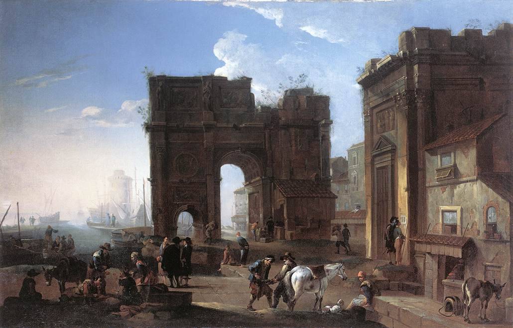 oldpaintings:  Harbour View with the Triumphal Arch , c. 1650 by Alessandro Salucci