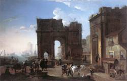 oldpaintings:  Harbour View with the Triumphal Arch , c. 1650 by Alessandro Salucci (Italian, 1590–c.1655)