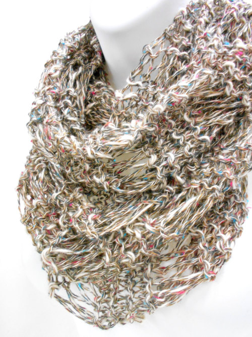 Long Knit Scarf, Tweed look Fringed Scarf, Cotton and Acrylic Blend Yarn by Stitchknit