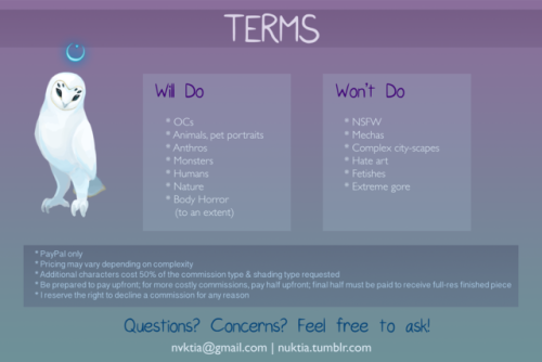 nuktia: Hey all, I’m opening up commissions again! I’m also planning to make commission 