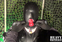 heavy-bondage:Gagged and encased in rubber…watch