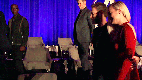 chrisevansupdates:Chris Evans and Brie Larson at the Avengers: Endgame Global Press Conference