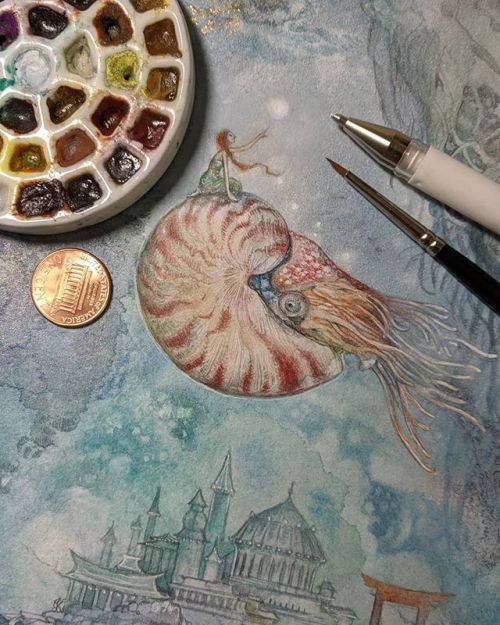 Very tiny things that I’m painting right now!#nautilus #surrealart #surreal #miniatureart #min
