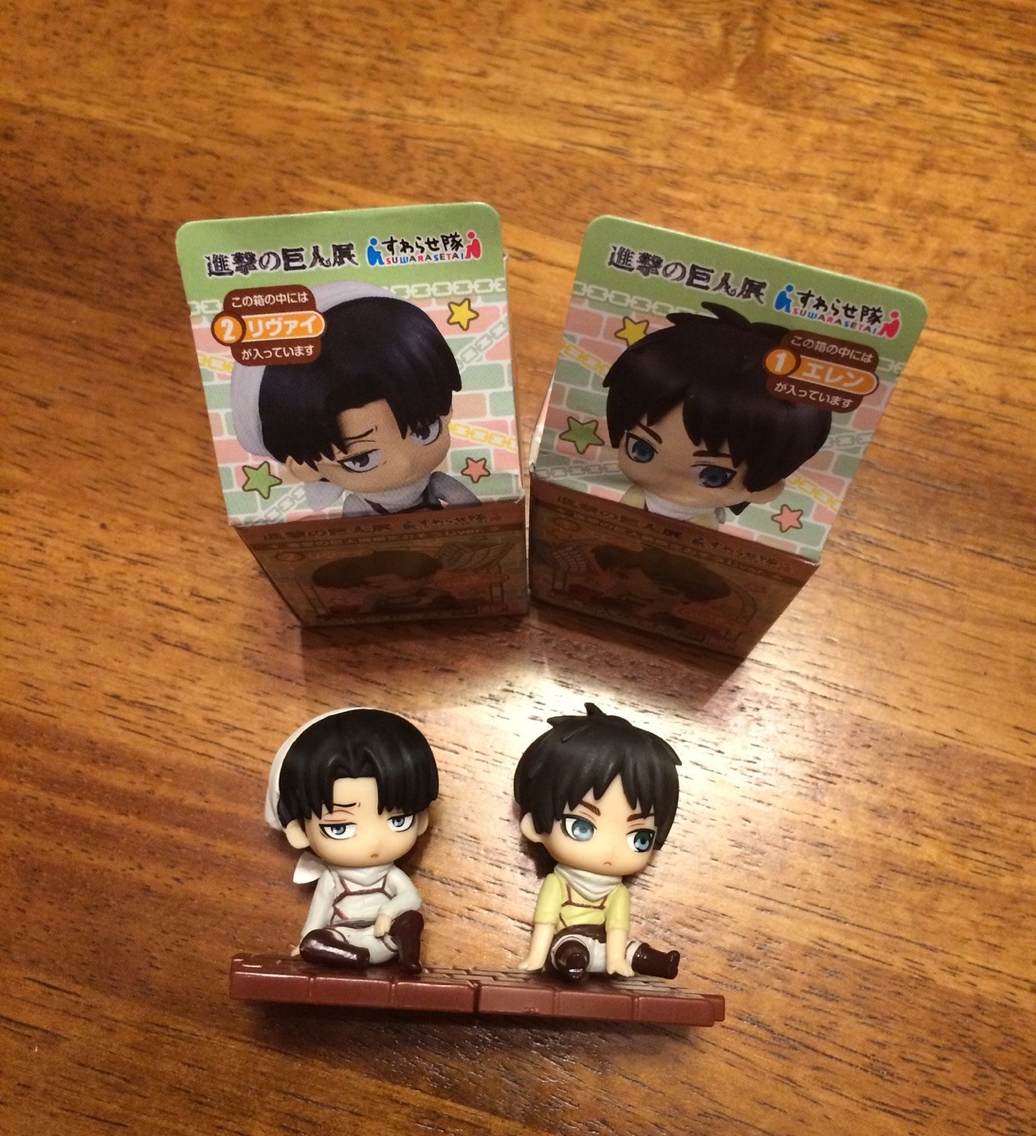 Pleasant surprise of the day: a friend in Japan sent me the Levi and Eren chibi figurines