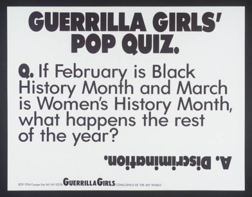 Guerrilla Girls, Pop Quiz poster, 1990 #womensart Source: @womensart1www.guerrillagirls.com/