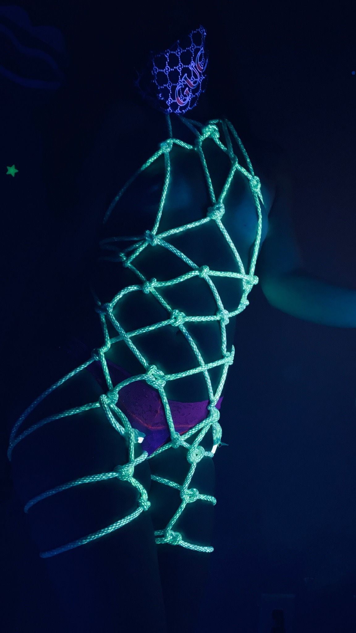 chaosndrainbows:I know I need to practice my self ties but I made a black light rope. ⛓(No one has permission to steal these pics)