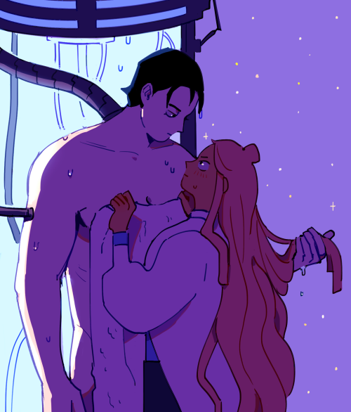 megapost of my ocs george and disri, a stranded space traveler meets an abandoned ai, and they kiss 