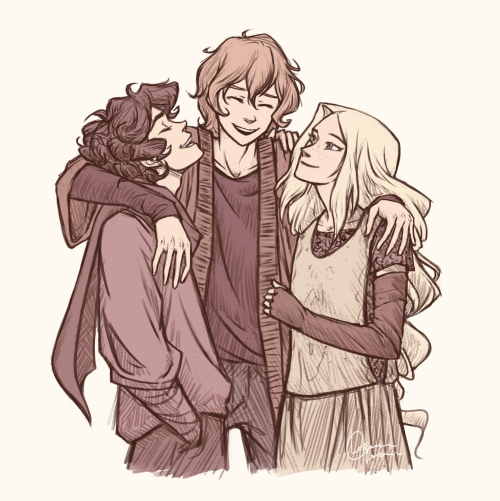 Friends. Drawing this unlikely situation made my week better.Rogier, Cyril and Suzzen, from Bookwyrm