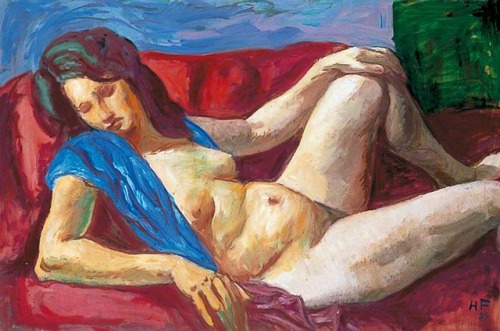 Hans Feibusch (German/British, 1898–1998)Study of a Reclining Female Nude with a Blue Wrap
