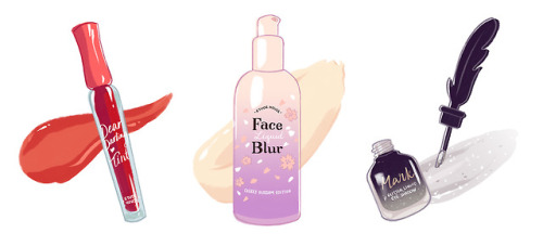 a few recent makeup/beauty product illustrations!L-R: etude house dear darling lip tint, etude house