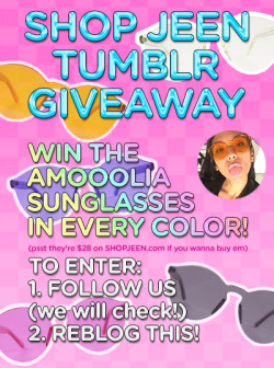 shopjeen:  WIN ALL 5 COLORS OF THE AMOOOLIA GLASSES!!! FOLLOW OUR TUMBLRREBLOG THIS PICWINNERS ANNOUNCED APRIL 7TH