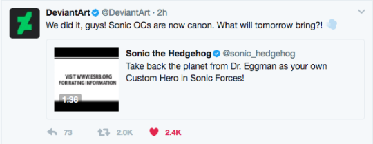 annastac: WHEN DEVIANTART, THE PLACE WHERE SONIC OCs WERE NOT JUST BORN, BUT THRIVED, TWEETS SHIT LIKE THIS. I’M LOSING IT. 