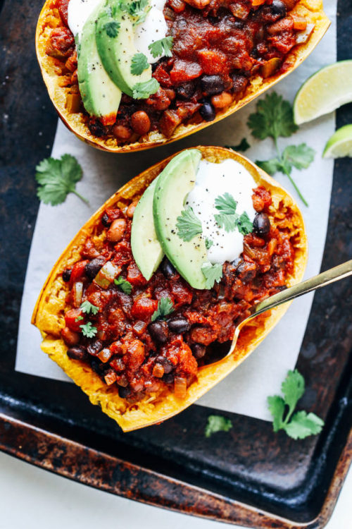 Vegan Spaghetti Squash Round UpRoasted Garlic &amp; Kale Spaghetti Squash With Sun-Dried Tomatoe