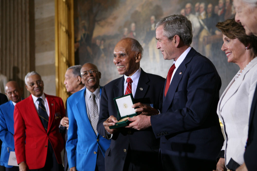 President George W. Bush Presents the Congressional Gold Medal to Dr. Roscoe Brown Jr., During Cerem