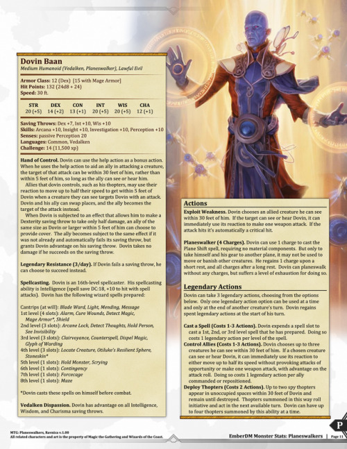  Magic the Gathering: Planeswalkers (Part 2, Ravnican Planeswalkers) v1.00.  D&D 5e Monster Stat