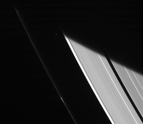 Saturn, rings and moons (Tethys, Enceladus, Titan and Janus, Prometheus, Atlas, Iapetus, Atlas, Meth