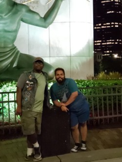 puppersunny:  Few pics from my trip to Detroit… I’m the one in the vest lookin sassy. The one in the overalls is my alpha and in the black shirt is one of my Dads, other one is taking the pic. We are a fun bunch.