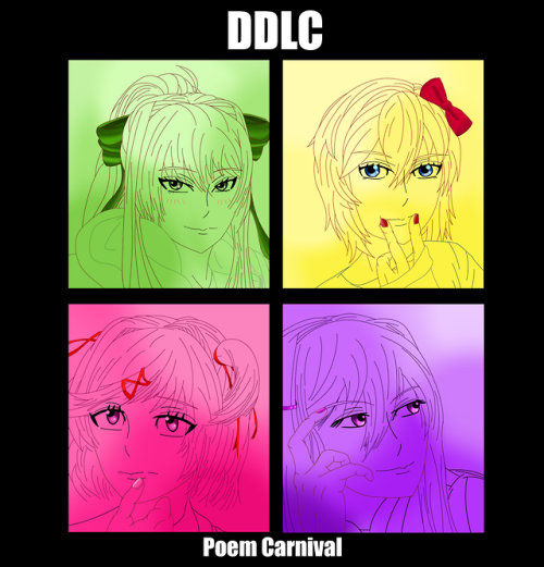 A DDLC album cover, based on the Gorillaz album Demon Days cover. Drawing all four girls was fun and