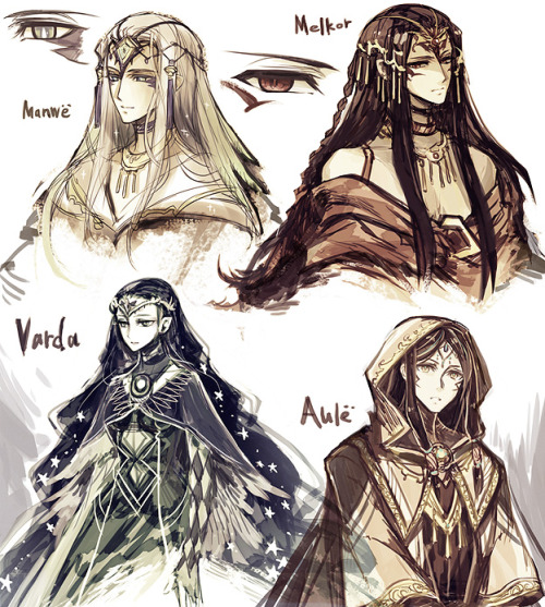 Silmarillion___Valar sketch　&　Melkor/Mairon(Morgoth/Sauron)It is hot in Japan right now. Xo