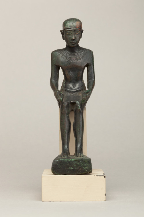 Ancient Egyptian statuette (cupreous metal with precious metal inlay) of Imhotep, chancellor to the 