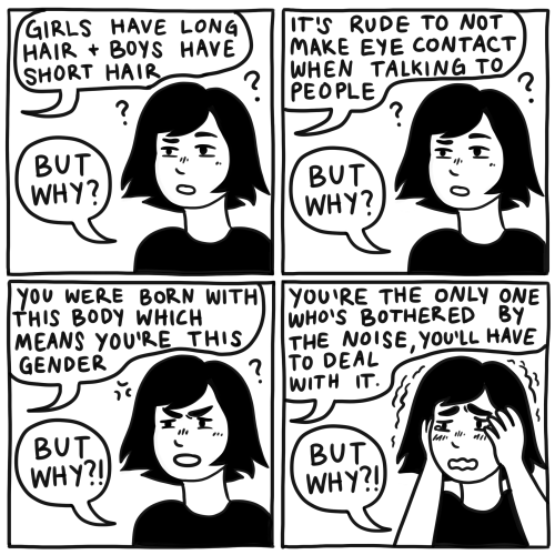 dog-teeth:comic about the intersection of my transness and my autism, &amp; how i don’t re