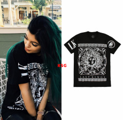 kyliestyleguide:  Kylie Jenner arriving wearing a Last Kings Madusa T-Shirt for ำ. Buy it HERE. Shes also wearing Zara Pants.