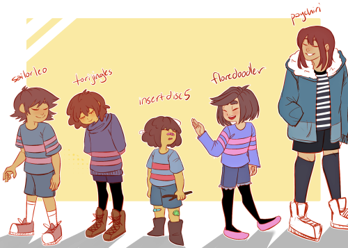 paychiri:  maxvesta:  let’sgetfrisky.png i still don’t like how i draw my smol bean so i decided to draw other smol beans …. i hope i become known as “that person that calls frisk a bean” ….  as u can see, designs from @sailorleo, @torijingles,