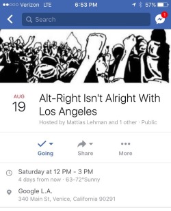 alyesque:Alt right is supposed to be protesting in LA this Saturday. This is the counter protest. Any comrades heading out there lmk.