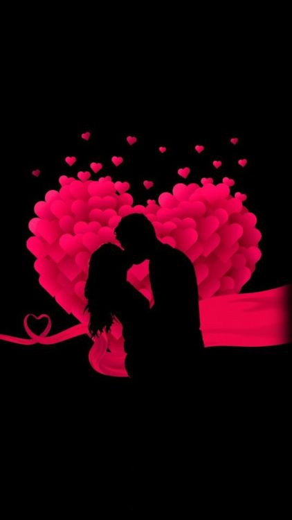 Couple, heart, love, minimal, kiss, silhouette, art, 1080x1920 wallpaper @wallpapersmug : if