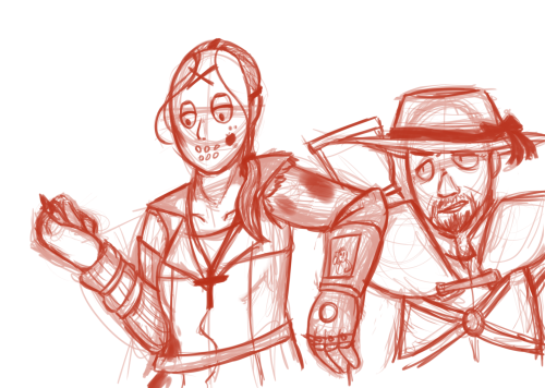 quick doodle before bed! cyrilla the lone wanderer and jericho who is definitely gonna kill her dead