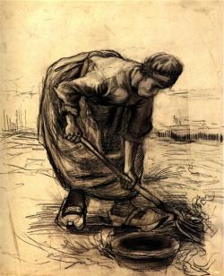 vincentvangogh-art:    Peasant Woman Lifting Potatoes   1885Vincent van Gogh  