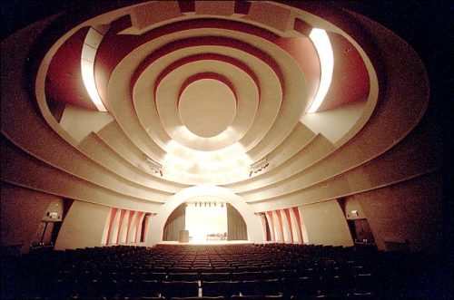 The Tishman Auditorium (interior/exterior) of 66 West 12th St., Alvin Johnson/J.M. Kaplan Centre at 