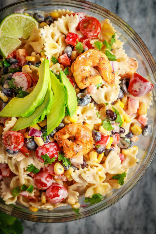 This Mexican pasta salad with cajun shrimp is perfect for summer - easy to make, the whole family wi