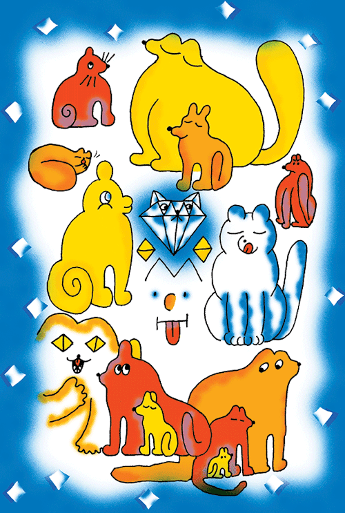 New in my mewnette.storenvy.com shop is this postcard pack of 5 new very bright designs (mostly cats