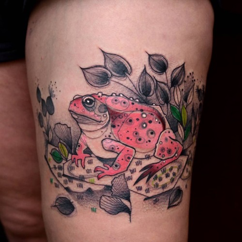 A pink toad - thanks Anna! . —- Taking bookings for Aug - Sept —– . . . #tattooo #
