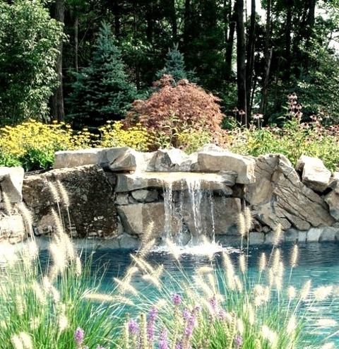 Pool New YorkAn Illustration Of A Medium-sized Island-style Backyard Fountain With Unique Pool Design