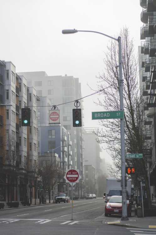 Foggy downtown Seattle