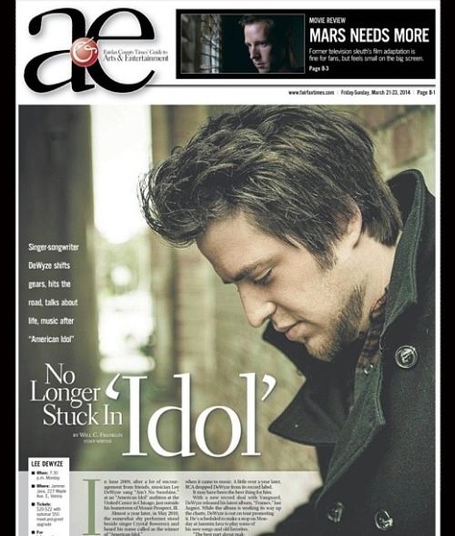 Lee DeWyze feature in the Fairfax Times A&E today promoting his Monday, March 24th show at Jammin Java in Vienna, Virginia.
Read the interview HERE>>>...