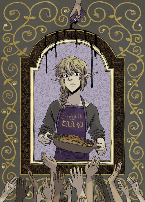 effiesketch:tragic cooking backstory[image: an illustration of Taako, standing inside an ornate pict