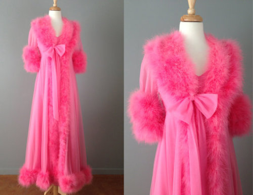 satinworshipper:1960s Hot pink marabou peignoir setby OffBroadwayVintage on Etsy