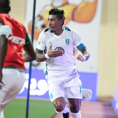 Paulinho celebration his goal vs Alhazem during Saudi Professional League match.