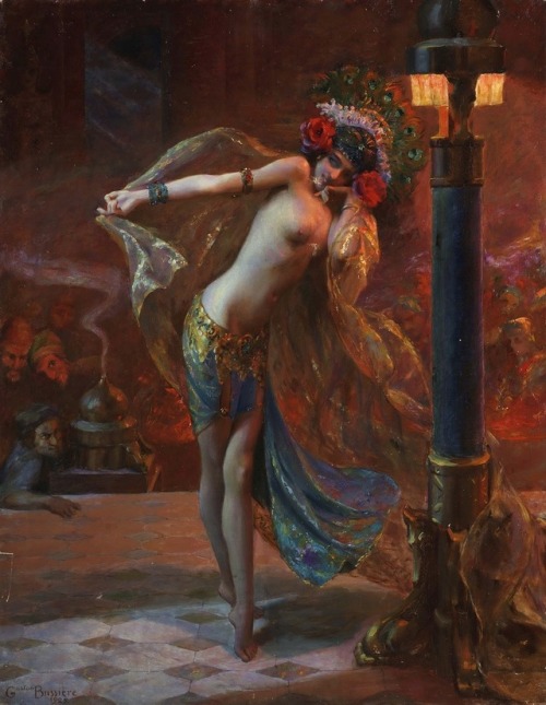 books0977:  Dance of the Seven Veils (1926). Gaston Bussière (French, 1862-1929). Oil on canvas.The Dance of the Seven Veils is Salome’s dance performed before Herod II. It is an elaboration on the biblical story of the execution of John the Baptist,
