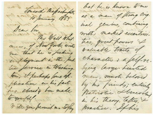 theparisreview: In 1863, Ralph Waldo Emerson wrote a recommendation letter for Walt Whitman, who sou