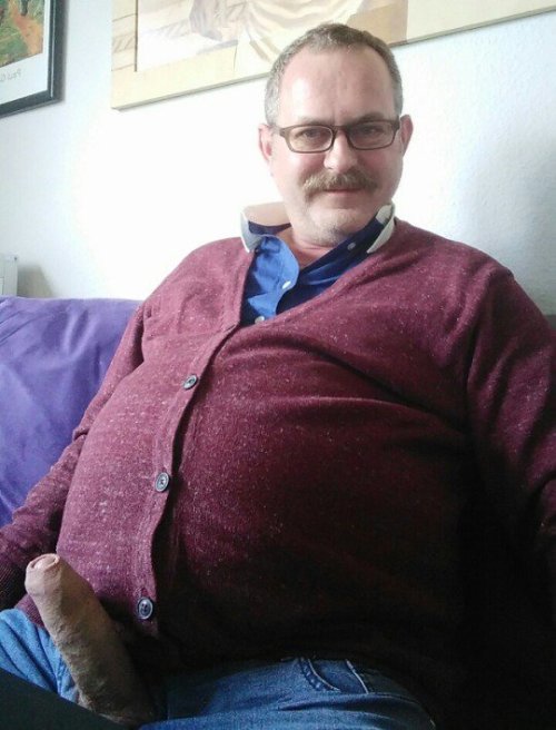 moustachedbears: moustachedbears.tumblr fully clothed daddy with his huge uncut cock out mmm