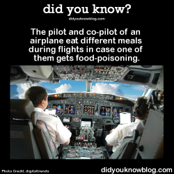 did-you-kno:  The pilot and co-pilot of an airplane eat different meals during flights in case one of them gets food-poisoning. Source