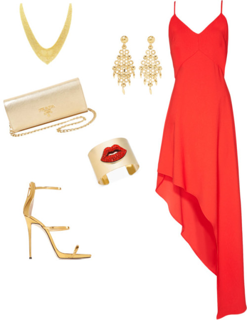 Untitled #214 by mayaabdulhamid featuring a gold tone cuff braceletAlice Olivia sexy v neck dress, 1