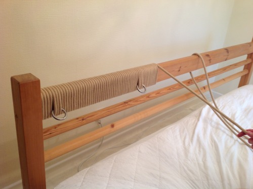 thejaguarr:  spankednlovinit:  DIY bondage bed part one…. 50m of rope, 2 D rings, 5 O rings and hours of pleasure to come…..  Crafty! 