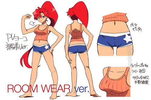 grimphantom:  artbooksnat:  Yoko had seven wardrobe changes (not including her original costume) in the 5-minute Tengen Toppa Gurren Lagann (天元突破グレンラガン) S.t.a.r.S. music video. Character designer Atsushi Nishigori (錦織敦史) created