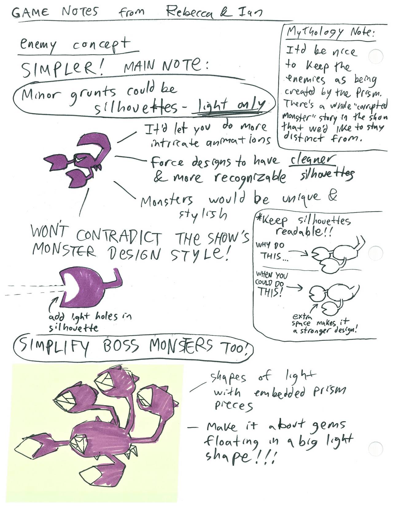 Super Early “Attack The Light” Game design notes by Rebecca Sugar &amp; Ian